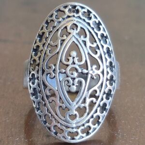 Sterling Silver Oval Detailed Openwork Statement Ring Size 7